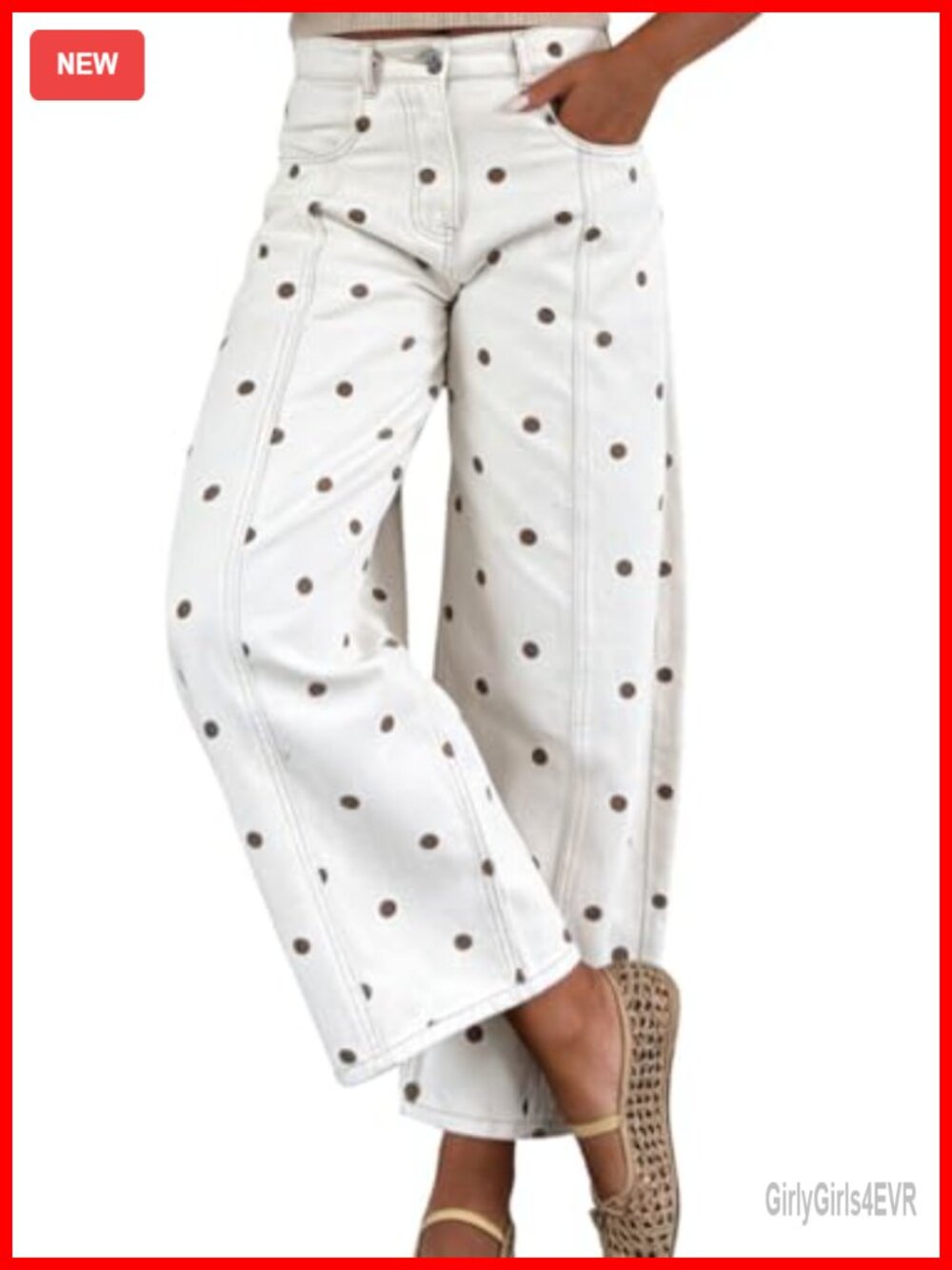 Polka Dot Wide Leg Barrel Jeans Mid Rise Denim Ankle Pants